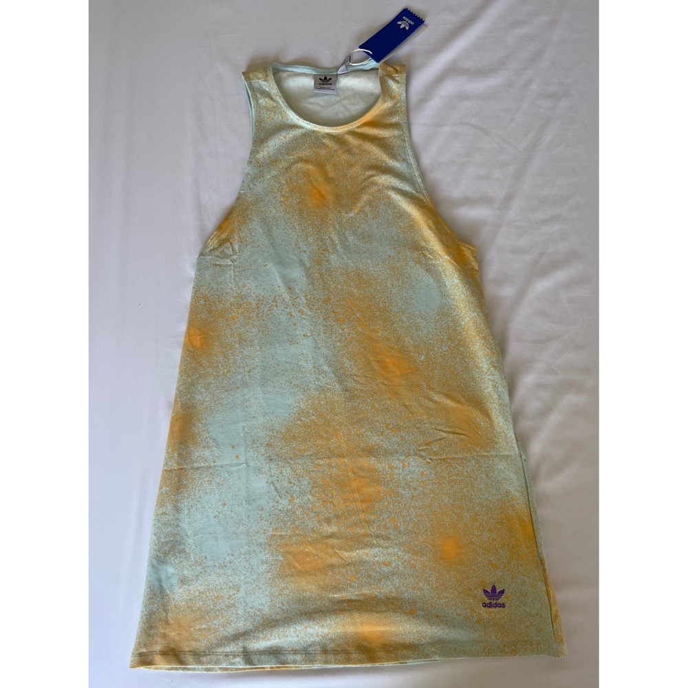 Adidas Originals Tank Dress Womens Medium Blue Orange Splatter HL9040 NEW